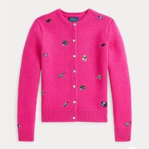 Polo by Ralph Lauren Hot Pink Embroidered Button-Front Cardigan